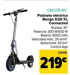 Oferta de Cecotec - Patinete Electrico Bongo D20 XL Connected por 219€ en Carrefour