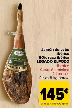 Oferta de Legado ElPozo - Jamon De Cebo Iberico 50% Raza Iberica por 145€ en Carrefour