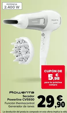 Oferta de Rowenta - Secador  Powerline CV930 por 29,9€ en Carrefour