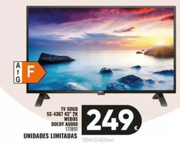 Oferta de Sogo - Tv SS-4367 43" 2K WEBOS DOLBY  por 249€ en Family Cash