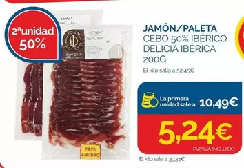 Oferta de Jamón/ Paleta Cebo 50% Iberico Delicia Iberica por 10,49€ en Cash Ecofamilia