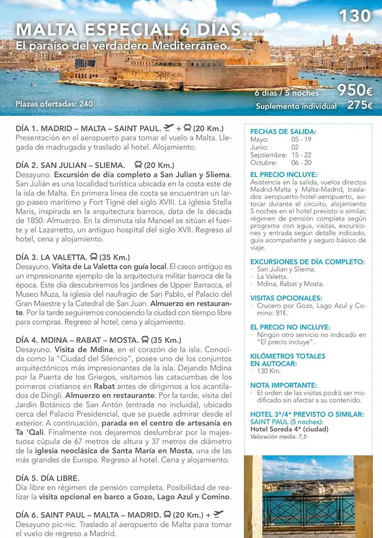 Oferta de Malta Especial 6 Días/ El Paraiso O Cal Verdadero Mediterraneo por 950€ en Nautalia Viajes