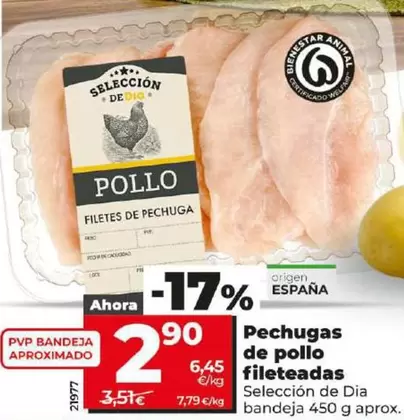 Oferta de Seleccion De Dia - Pechuga De Pollo Fileteadas por 2,9€ en Dia