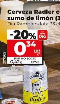 Oferta de Dia Ramblers - Cerveza Radler Con Zumo De Limon (3%) por 0,34€ en Dia