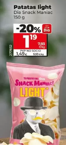 Oferta de Dia Snack Maniac - Patatas Light por 1,19€ en Dia