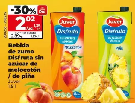 Oferta de Juver - Bebida De Zumo Disfruta Sin Azucar De Melocoton/De Pina por 2,02€ en Dia