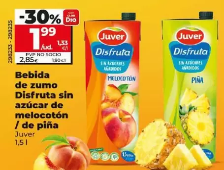 Oferta de Juver - Bebida De Zumo Disfruta Sin Azucar De Melocoton / De Piña por 1,99€ en Dia