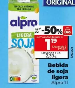 Oferta de Alpro - Bebida De Soja Ligera por 2,39€ en Dia