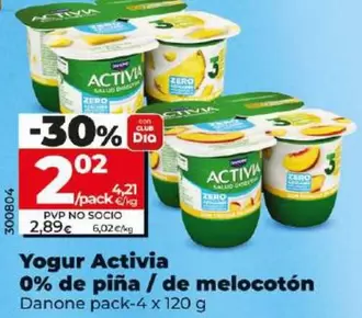 Oferta de Danone - Yogur Activia 0% De Pina/De Melocoton por 2,02€ en Dia