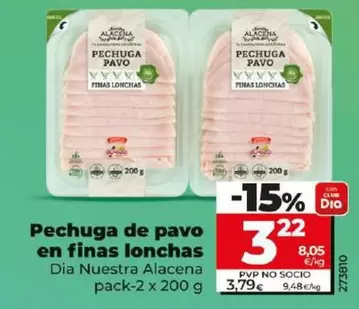 Oferta de Dia Nuestra Alacena - Pechuga De Pavo En Finas Lonchas por 3,22€ en Dia