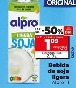 Oferta de Alpro - Bebida De Soja Ligera por 2,19€ en Dia