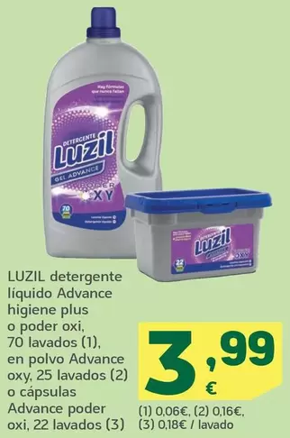 Oferta de Luzil - Detergente Liquido Advance Higiene Plus O Poder Oxi por 3,99€ en HiperDino