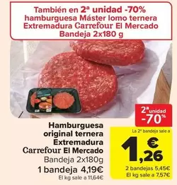 Oferta de Carrefour El Mercado - Hamburguesa Original Ternera Extremadura por 4,19€ en Carrefour Market