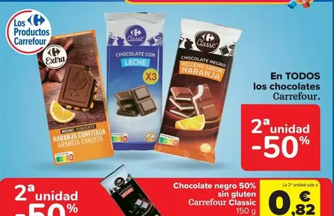 Oferta de Carrefour - Chocolate Negro 50% Sin Gluten por 0,82€ en Carrefour Market