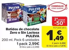 Oferta de Puleva - Batidos De Chocolate Zero O Sin Lactosa por 2,99€ en Carrefour Market