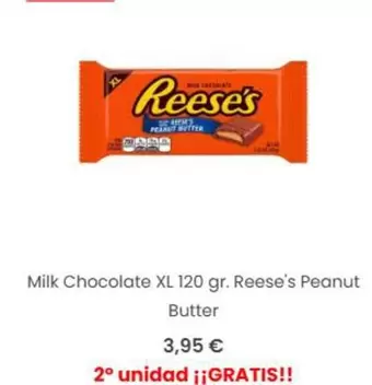 Oferta de Reese's - Milk Chocolate Xl 120 Gr.  Peanut Butter por 3,95€ en Taste of America