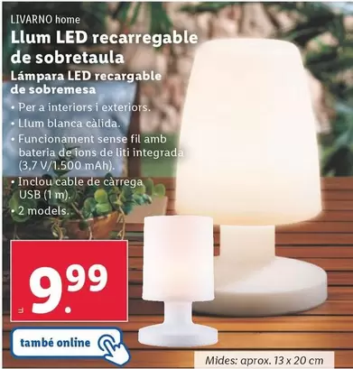 Oferta de Livarno Home - Lámpara LED Recargable De Sobremesa por 9,99€ en Lidl