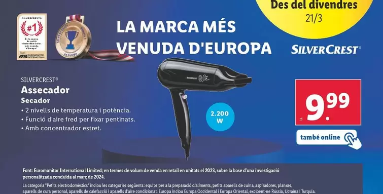 Oferta de SilverCrest - Secador por 9,99€ en Lidl