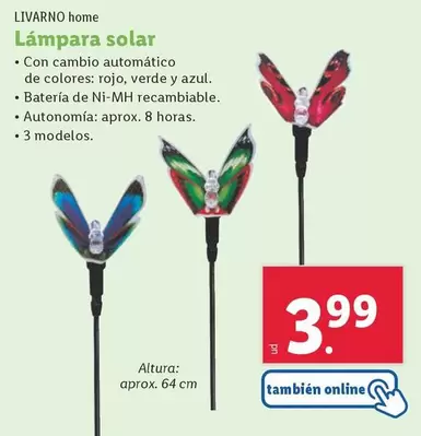 Oferta de Livarno Home - Lampara Solar por 3,99€ en Lidl