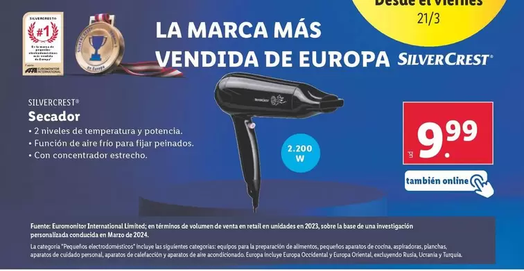 Oferta de SilverCrest - Secador por 9,99€ en Lidl