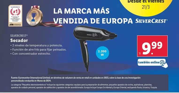 Oferta de SilverCrest - Secador por 9,99€ en Lidl