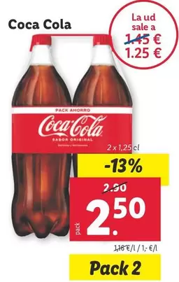 Oferta de Coca-Cola - 2x1,25 Cl por 2,5€ en Lidl