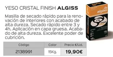 Oferta de Cristal - YESO CISTALFINISH por 19,9€ en Isolana