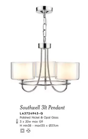 Oferta de Glass - Southrell 3lt Pendant en Laura Ashley