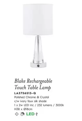 Oferta de Touch - Blake Rechargeable  Table Lamp en Laura Ashley