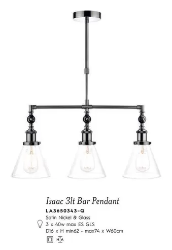 Oferta de Glass - Isaac 3lt Bar Pendant en Laura Ashley