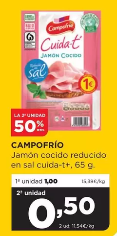 Oferta de Campofrío - Jamon Cocido Reducido En Sal Cuida-tt por 1€ en Alimerka