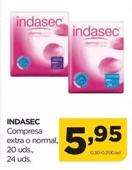 Oferta de Indasec - Compresa Extra O Normal por 5,95€ en Alimerka