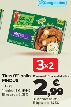 Oferta de Findus -Tiras 0% Pollo  por 4,49€ en Carrefour