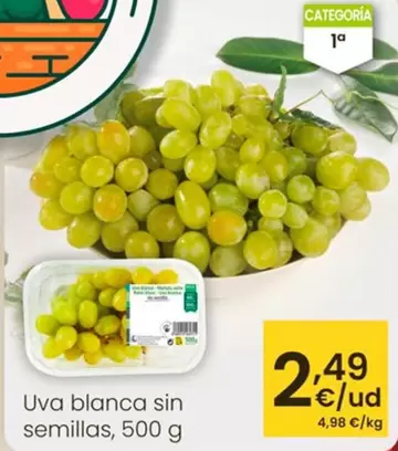 Oferta de Uva Blanca Sin Semillas por 2,49€ en Eroski