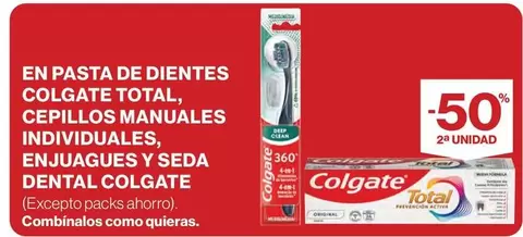 Oferta de Colgate - En Pasta De Dientes Total, Cepillos Manuales Individuales, Enjuagues Y Seda Dental en Hipercor