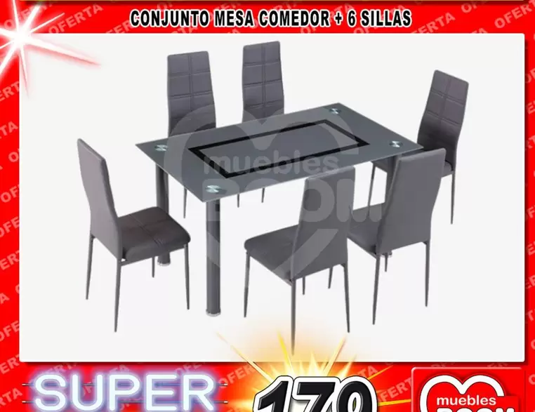 Oferta de Conjunto Mesa Comedor 6 Sillas por 170€ en Muebles Boom