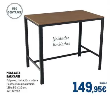 Oferta de Capri - Mesa Alta Bar por 149,95€ en Makro