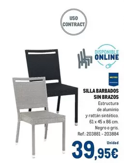 Oferta de Metro - Silla Barbados Sin Brazos por 39,95€ en Makro