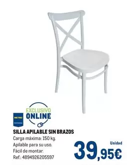 Oferta de Silla Apilable Sin Brazos por 39,95€ en Makro