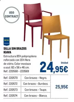 Oferta de Silla Sin Brazos Kiava por 24,95€ en Makro