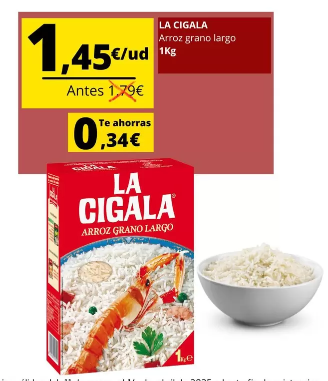 Oferta de La Cigala - Arroz Grano Largo por 1,45€ en Supermercados Tu Alteza