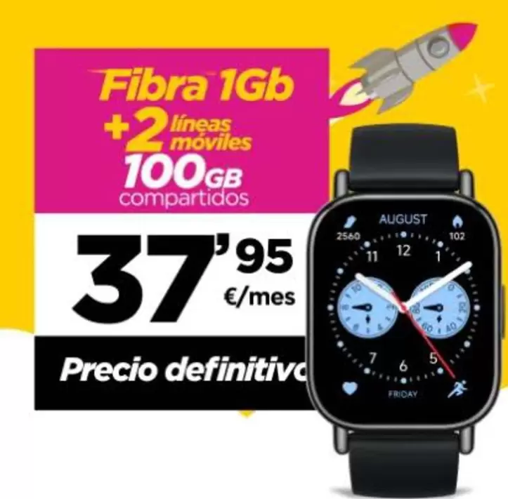 Oferta de Fibra 1gb + 2 Moviles Compatidos por 37,95€ en Jazztel