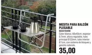 Oferta de Blanco - Mesita Para Balcón Plegable por 35€ en Coinfer