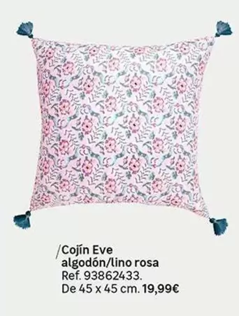 Oferta de Cojín Eve Algodon/Lino Rosa por 19,99€ en Leroy Merlin