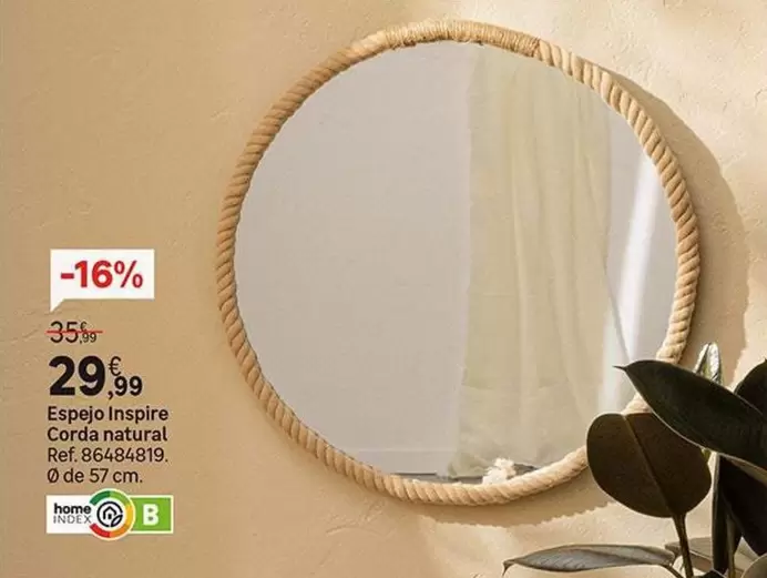 Oferta de Espejo Inspire Corda Natural por 29,99€ en Leroy Merlin