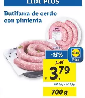 Oferta de Butifarra De Cerdo Con Pimienta por 3,79€ en Lidl