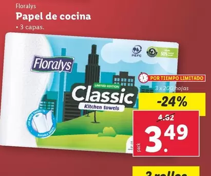 Oferta de Floralys - Papel De Cocina por 3,49€ en Lidl