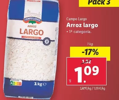 Oferta de Campo Largo - Arroz Largo por 1,09€ en Lidl
