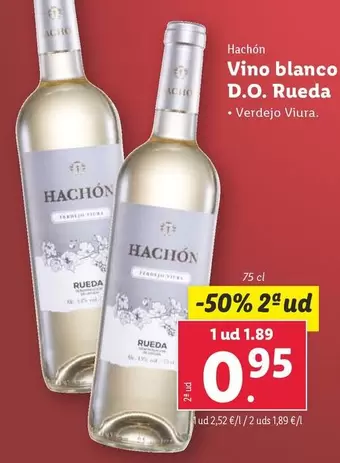 Oferta de Hachon - Vino Blanco D.O. Rueda por 1,89€ en Lidl