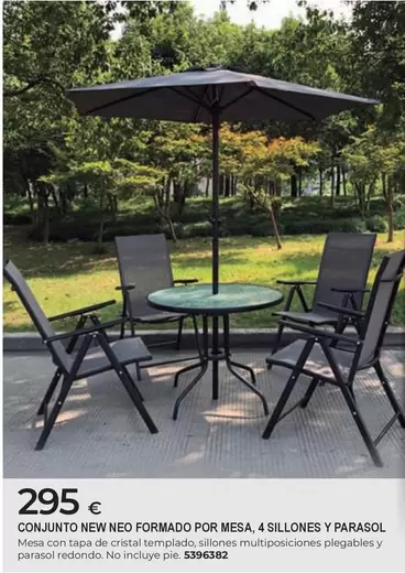 Oferta de Cristal - Conjunto New Neo Formado Por Mesa, 4 Sillones Y Parasol por 295€ en BigMat